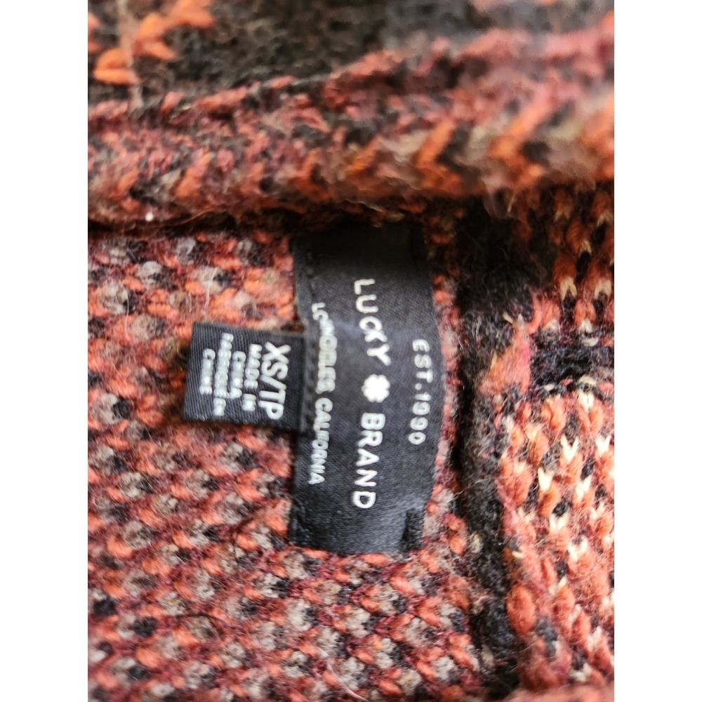 Lucky Brand Sweater Size XS Orange Black Wool Blend Aztec Long Cardigan Oversize - Picture 10 of 14